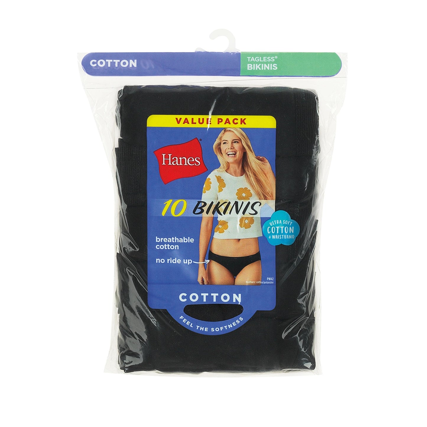 Hanes Women's Underwear Pack, Classic Cotton Bikini Panties, 10-Pack (Colors May Vary), All Black, 7