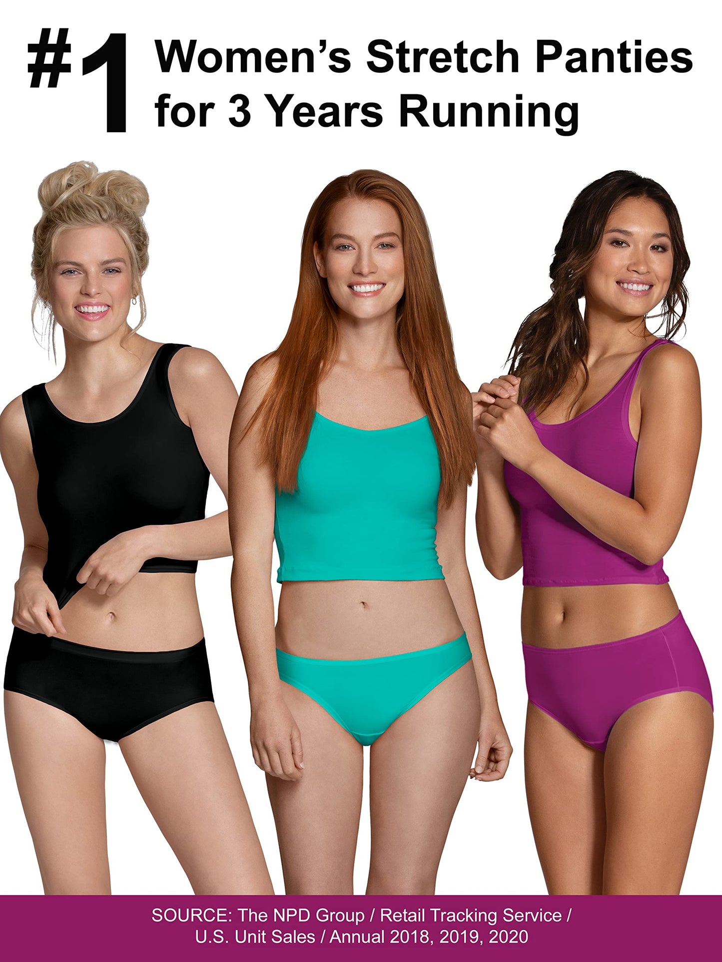 Fruit of the Loom womens Seamless Panties Bikini Underwear, Bikini - 6 Pack Assorted Colors, 9 US