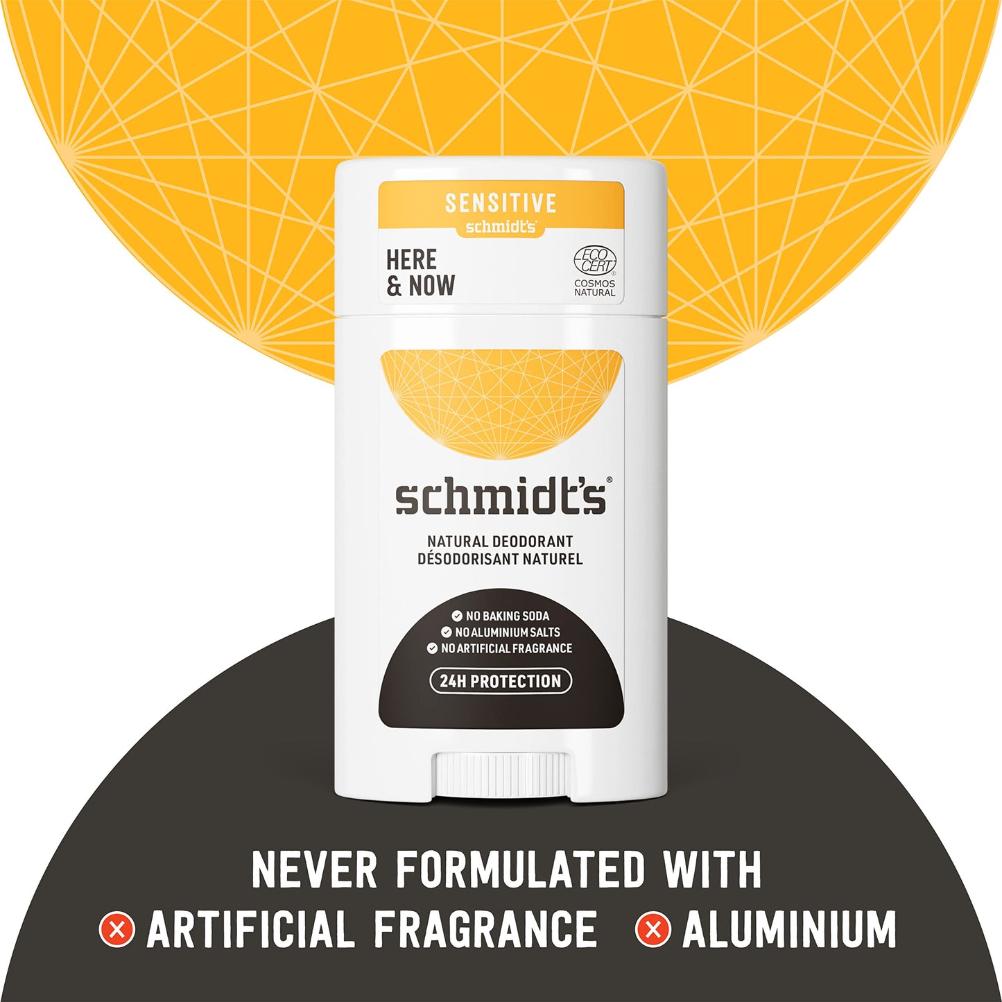 Schmidt's Aluminum Free Natural Deodorant for Women and Men, Here + Now for Sensitive Skin with 24 Hour Odor Protection, Certified Cruelty Free, Vegan Deodorant,3.25 Ounce (Pack of 3)