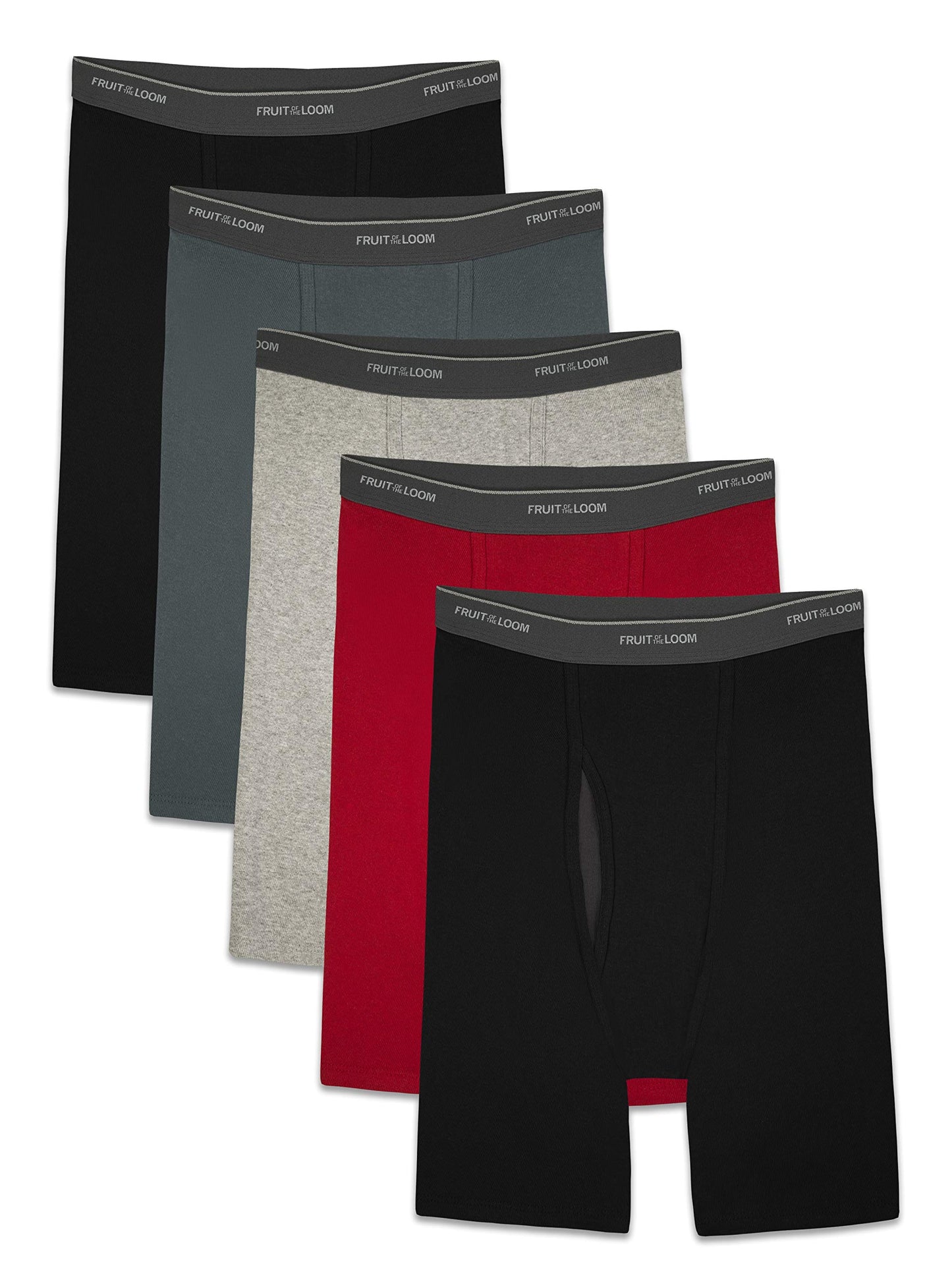 Fruit of the Loom Men's No Ride Up Boxer Brief, Stripe/Solid - Traditional Fly, Large
