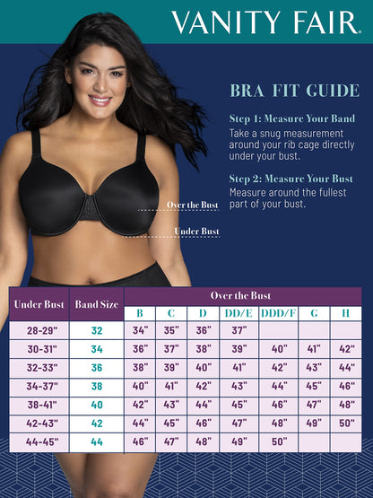 Vanity Fair Women's Plus Size Full Figure Beauty Back Smoothing Bra with Lace, 4-Way Stretch Fabric, Lightly Lined Cups up to DD, Champagne, 42C