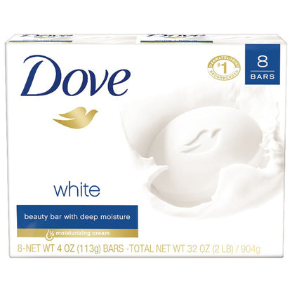 Dove Beauty Bar, White 4 oz, 8 Bar, Pack of 3