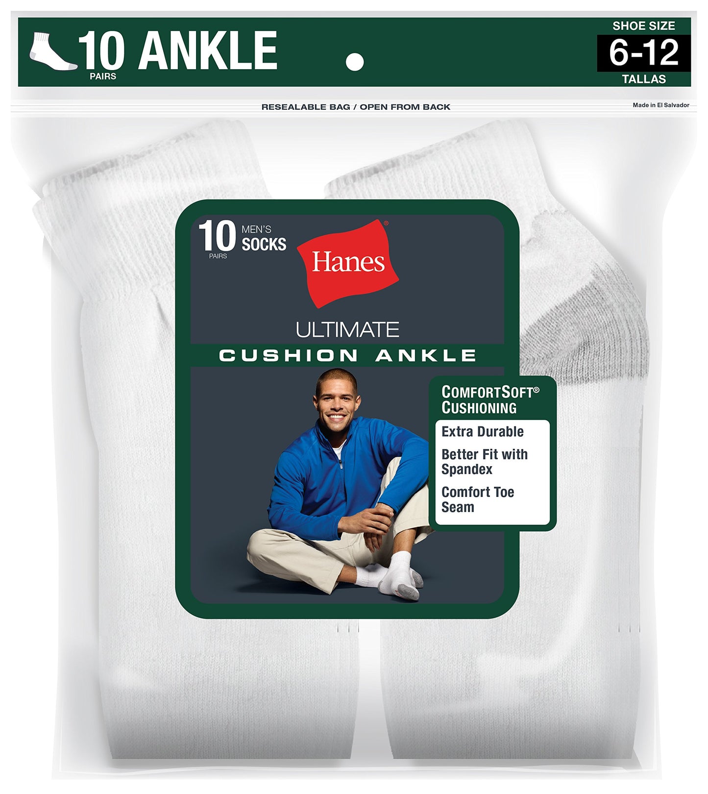 Hanes Ultimate mens 11-pack Freshiq Ankle (1 Free Bonus Pair) Casual Sock, White, 6 12 US