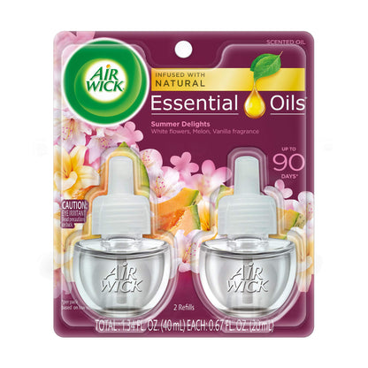 Air Wick Scented Oil Twin Refill Life Scents Summer Delights (White Flowers/Melon/Vanilla) (2X.67) Oz. (Pack of 2)