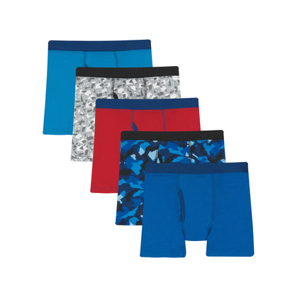 Hanes Ultimate Boys' 5-Pack Boxer Briefs, Blue/Red/Black Assorted, Medium