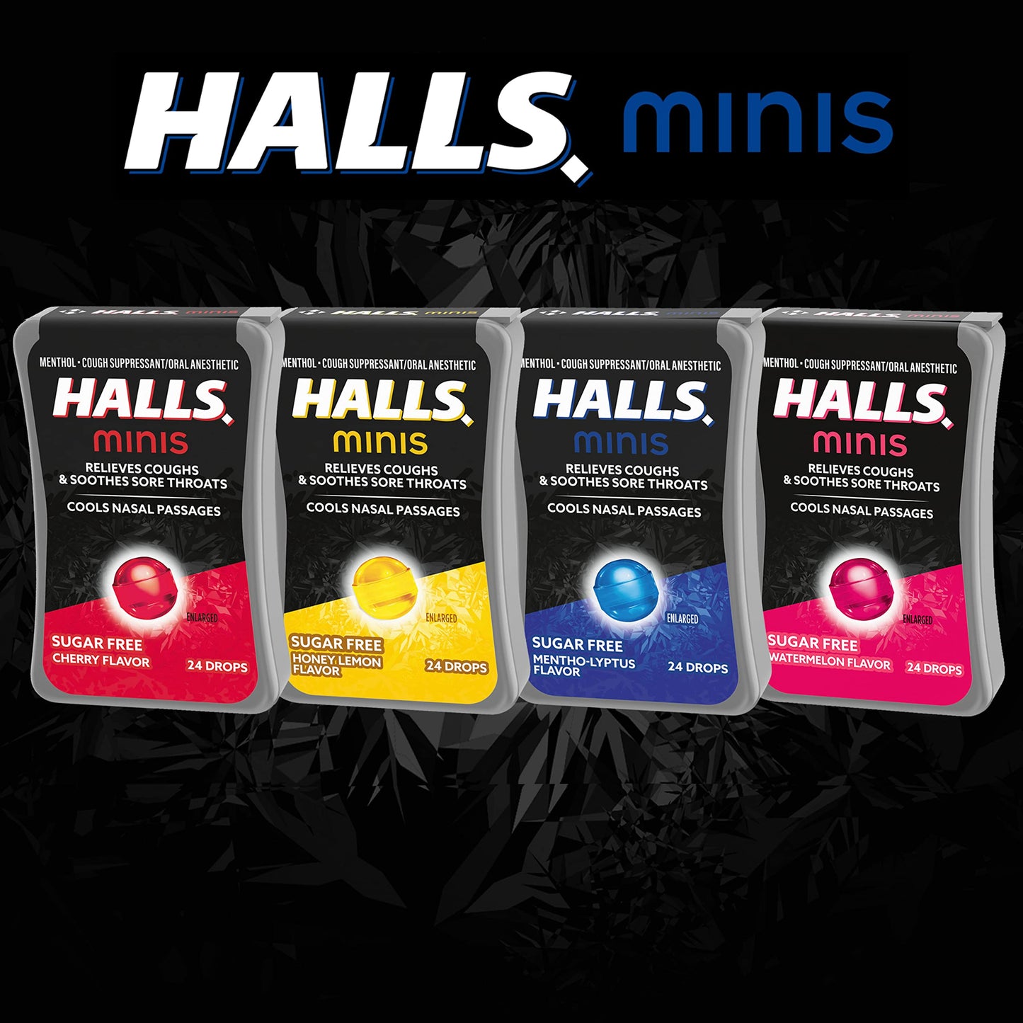 HALLS Minis Watermelon Flavor Sugar Free Cough Drops, 8 Packs of 24 Drops (192 Drops Total)