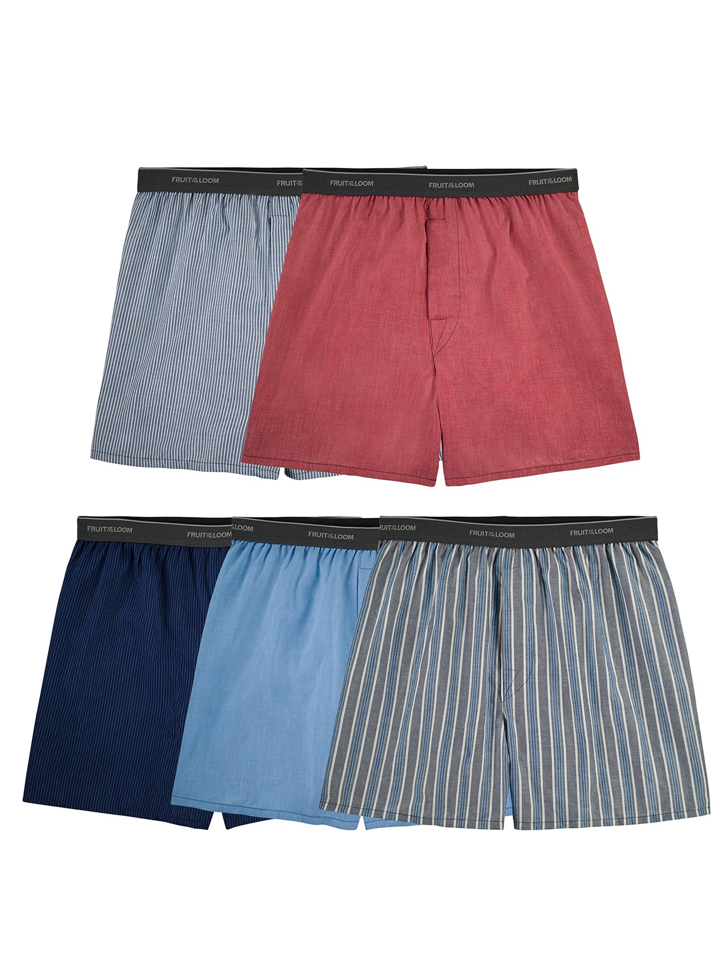 Fruit of the Loom Men's Big Soft Stretch-Knit Boxer (Pack of 5) (Exposed Fashion-Waistband, X-Large)