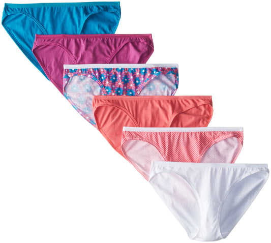 Fruit of the Loom Women's 6 Pack Assorted Cotton Low-Rise Bikini Panties, Assorted, 7