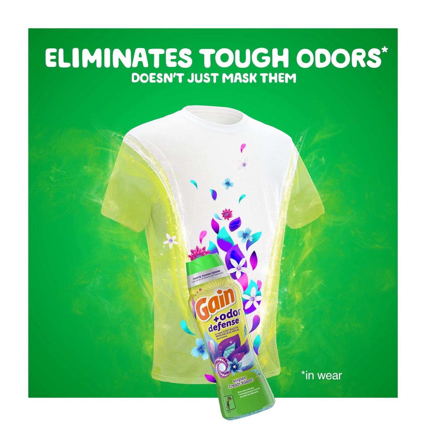 Gain + Odor Defense In-Wash Scent Booster, Super Fresh Blast Scent, 10 oz, HE Compatible