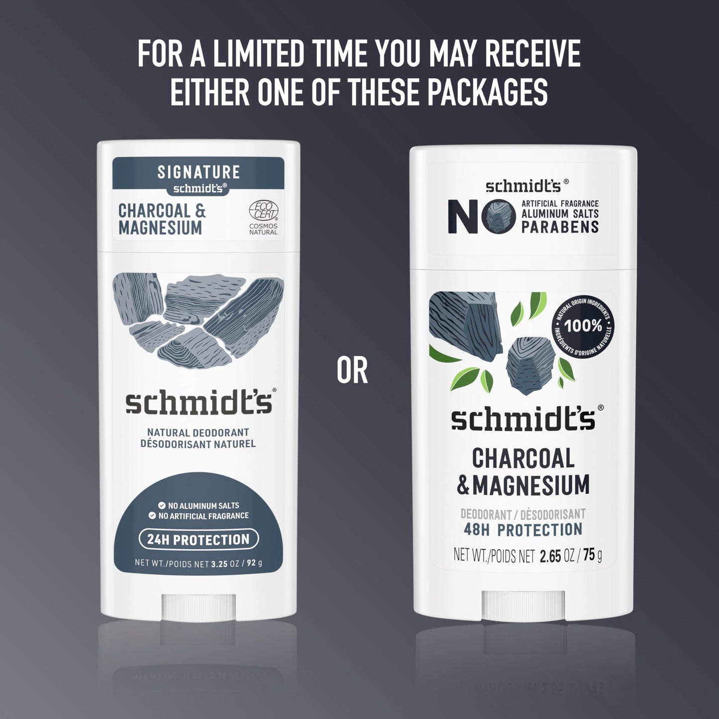 Schmidt's Aluminum-Free Vegan Deodorant Charcoal & Magnesium with 48 Hour Odor Protection, for Women and Men, Natural Ingredients, Cruelty-Free, 2.65 oz