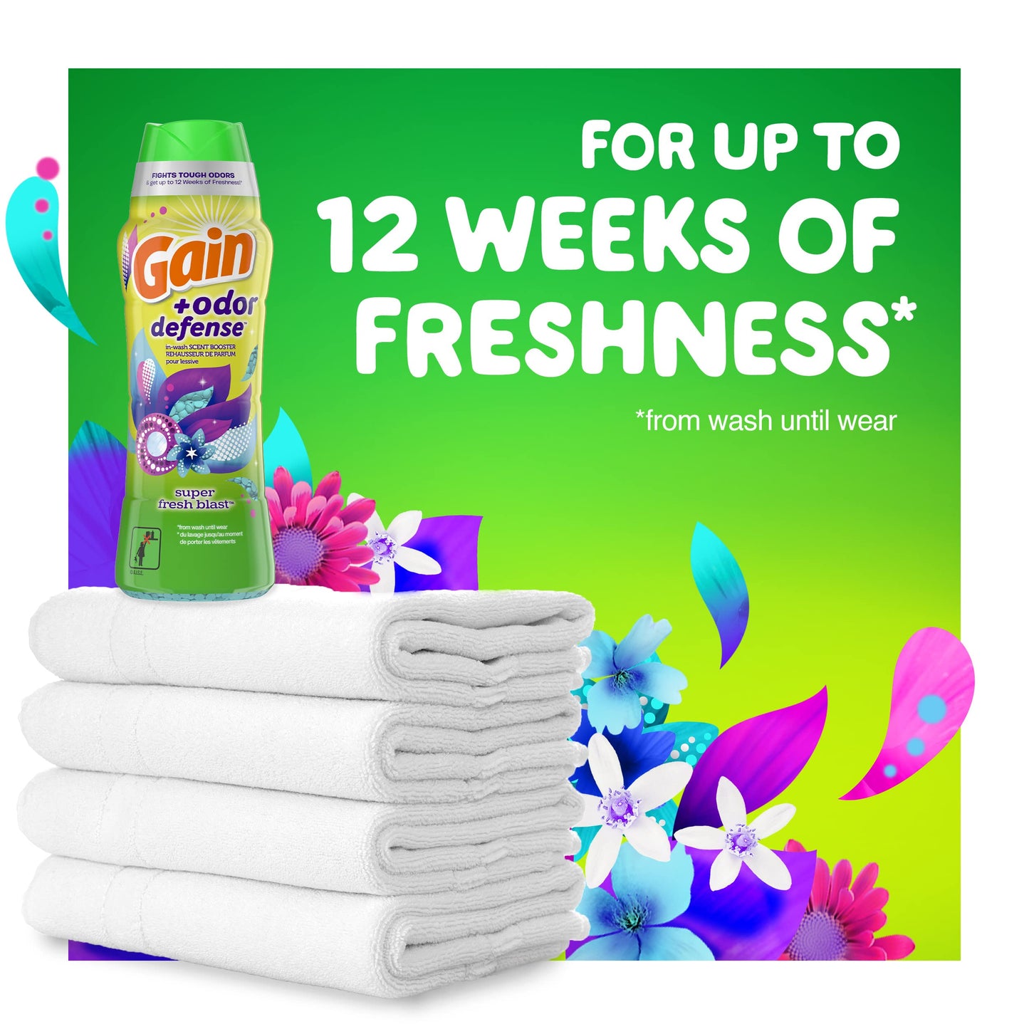 Gain + Odor Defense In-Wash Scent Booster, Super Fresh Blast Scent, 18.2 oz, HE Compatible