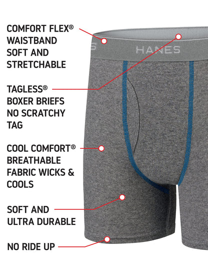 Hanes Boys' and Toddler Underwear, Comfort Flex and ComfortSoft Boxer Briefs, Multiple Packs Available, Grey/Blue/Black/Red-10, X-Large