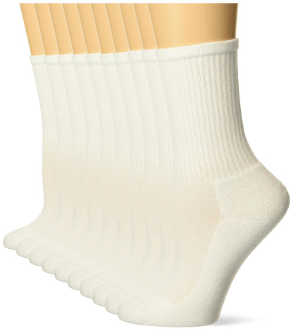 Hanes Big White Uniform, 10-Pairs Pack, Cushioned Sports, Classic Mid-Calf Crew Socks for Girls, Small