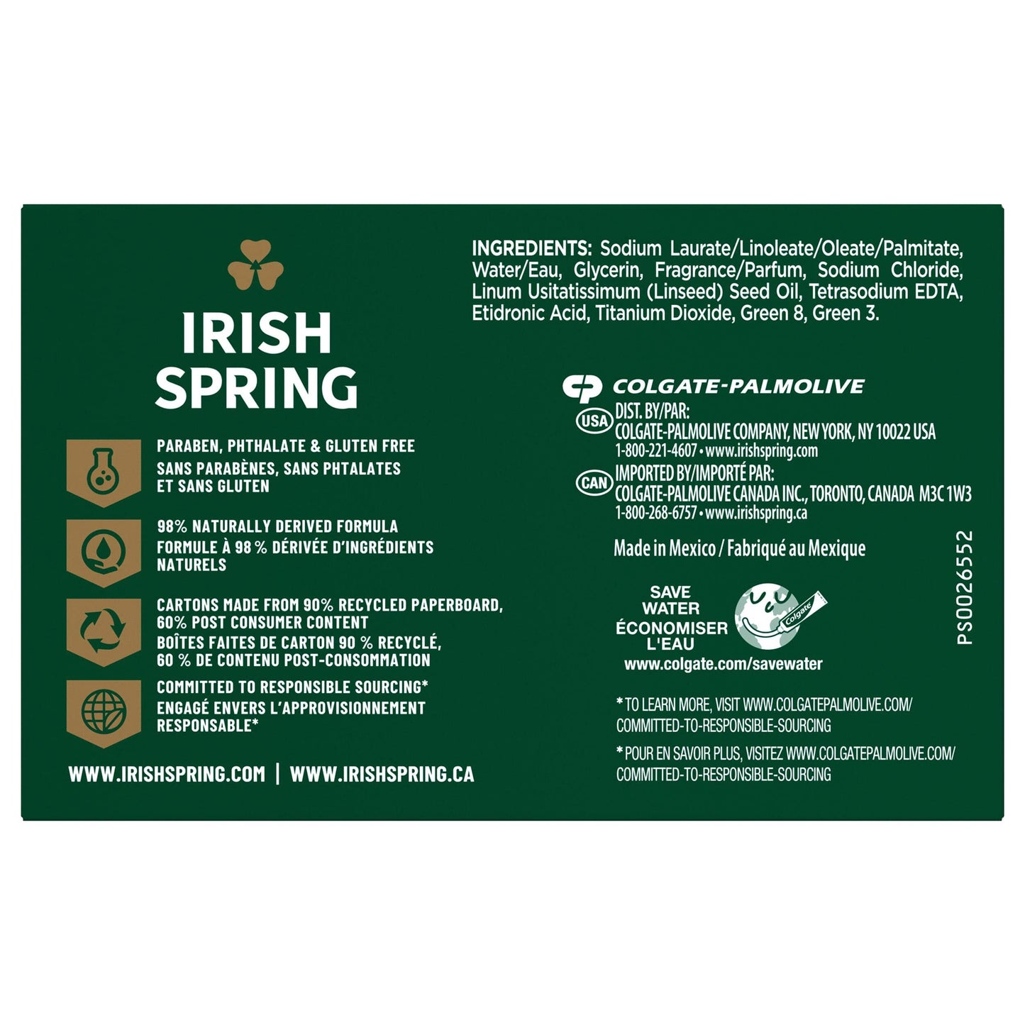 Irish Spring Deodorant Soap Original Bar, 3 Count 3.75 Ounce, 4 Packs, Total 12 Bars