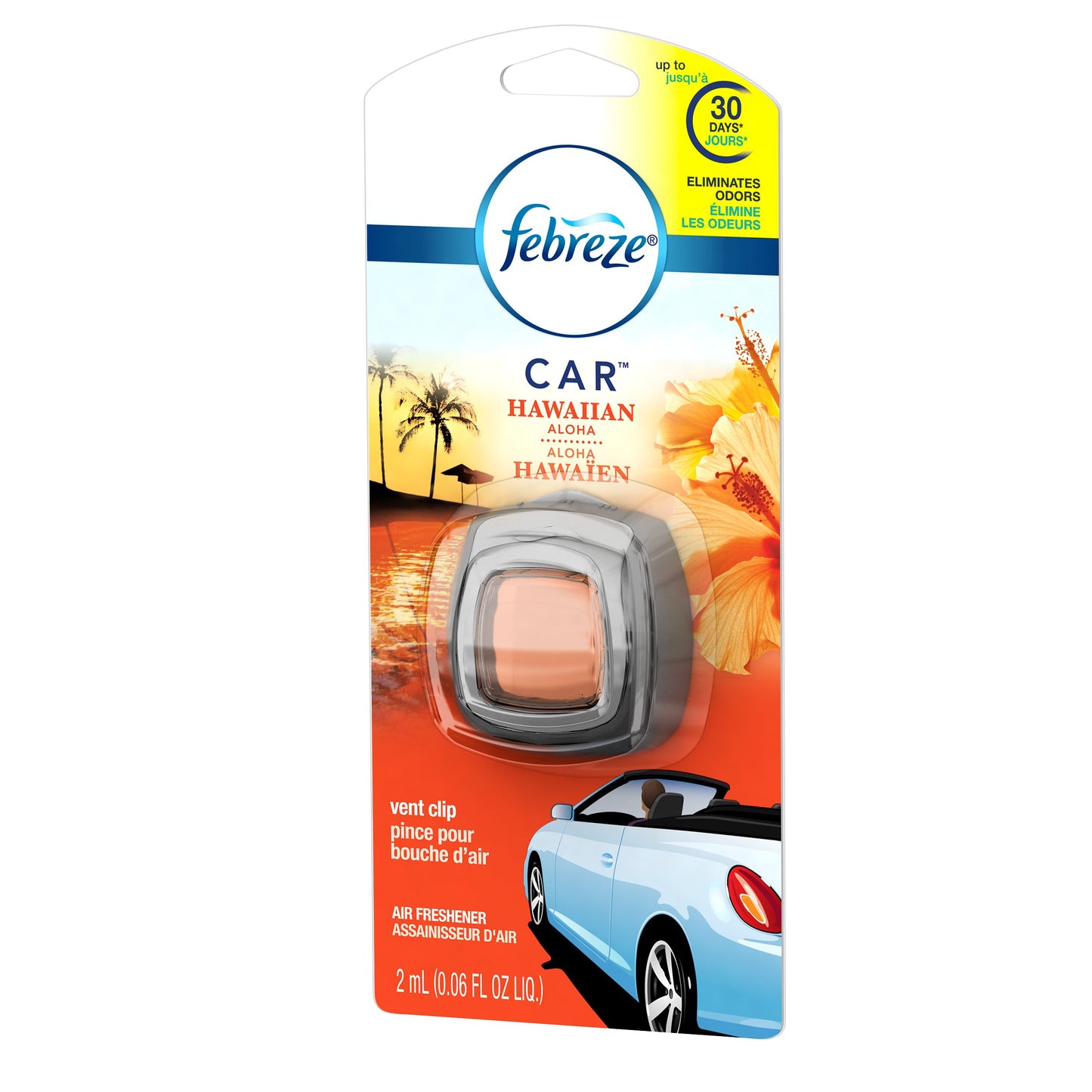 Febreze Car Air Fresheners, Hawaiian Aloha, Odor Eliminator for Strong Odors Car Vent Clips, 0.06 Fl. Oz.