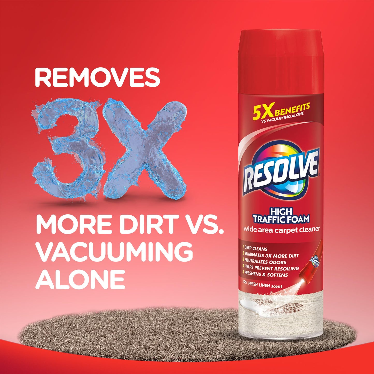 Resolve High Traffic Carpet Foam Cleaner, Carpet Cleaner, Cleans Freshens Softens & Removes Stains, 22 oz Can
