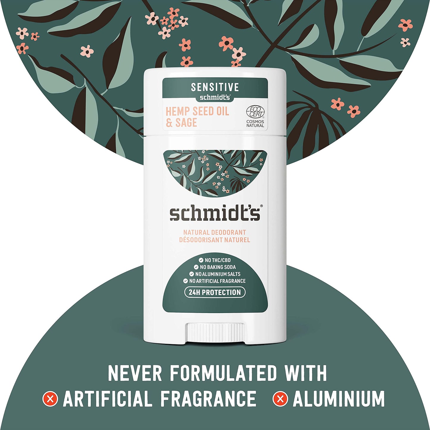 Schmidt's Aluminum Free Natural Deodorant for Women and Men, Hemp Seed Oil and Sage for Sensitive Skin with 24 Hour Odor Protection, Certified Cruelty Free, Vegan Deodorant, 3.25 oz,vetiver,sage,WHITE