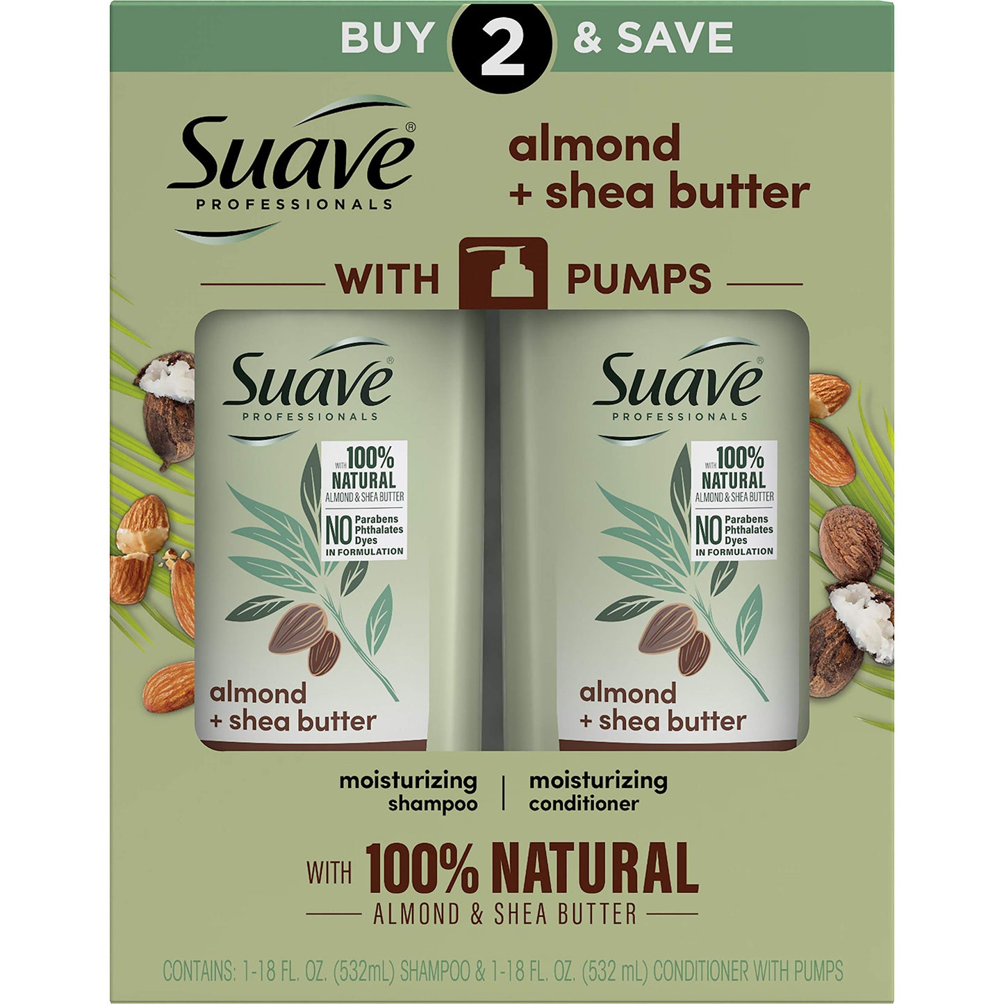 Suave Professionals Moisturizing Shampoo and Conditioner for Dry Hair Almond and Shea Butter Paraben-free and Dye-free 28 oz 2 Count