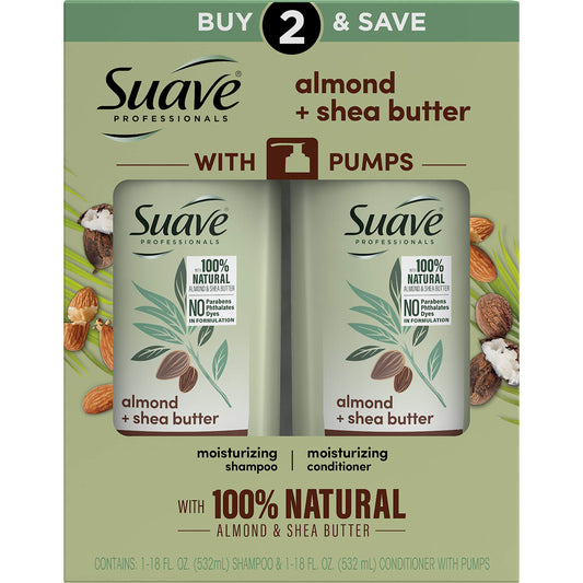 Suave Professionals Moisturizing Shampoo and Conditioner for Dry Hair Almond and Shea Butter Paraben-free and Dye-free 28 oz 2 Count