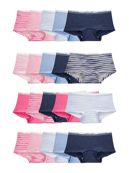 Fruit of the Loom Girls' Cotton Boyshort Underwear, 20 Pack-Fashion Assorted, 6