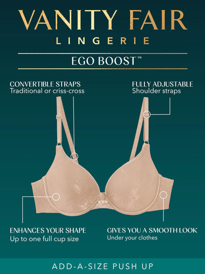 Vanity Fair Ego Boost, Adds Up to One Full Cup Size, Underwire Push Up Bras for Women, Ghost Navy, 36B