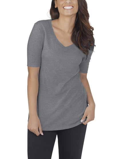 Fruit of the Loom womens Essentials French Terry Pants and Tri-blend Tees T Shirt, V-neck - White Fleck, Medium US