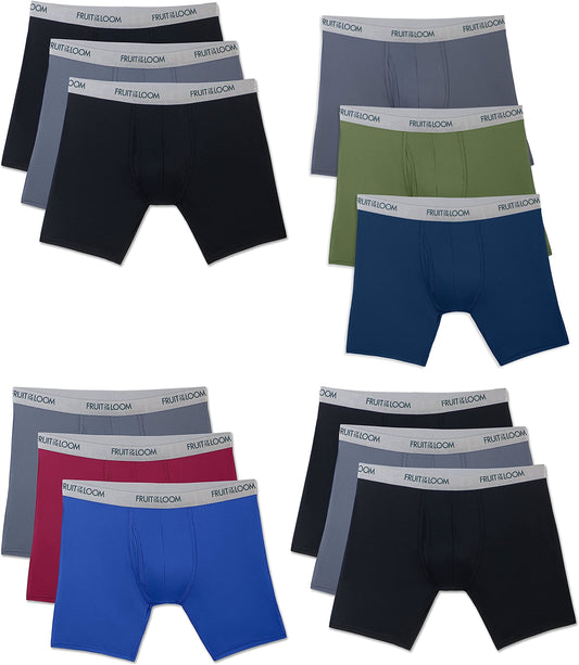 Fruit of the Loom Men's 12-Pack Everlight Boxer Briefs Breathable Blend (Large (36-38) Assorted