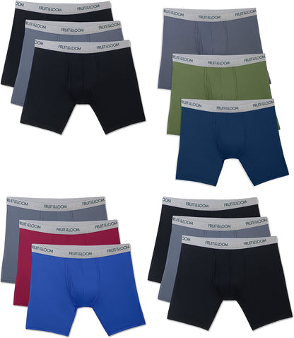 Fruit of the Loom Men's 12-Pack Everlight Boxer Briefs Breathable Blend (Large (36-38) Assorted