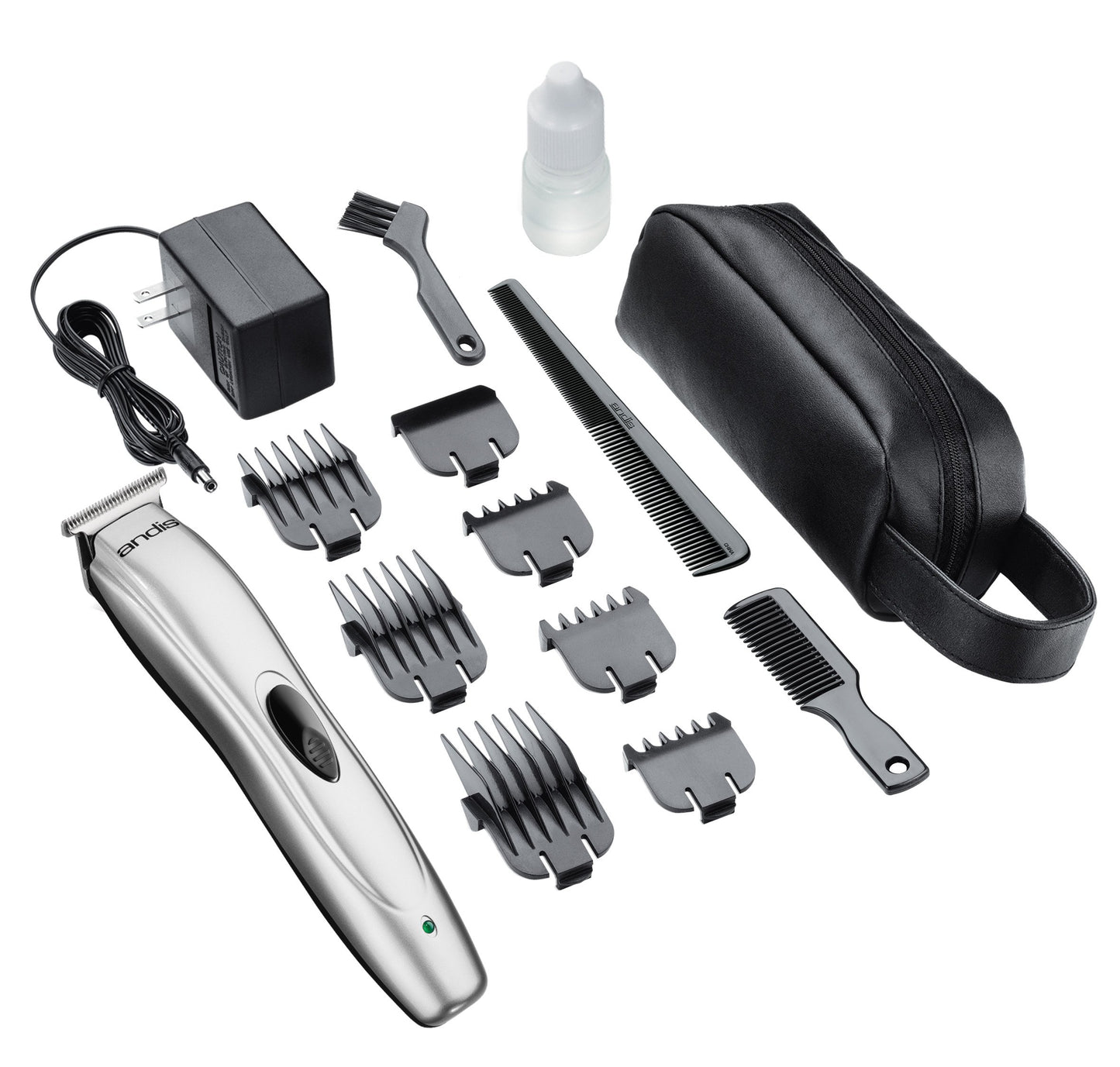 Andis Men 22725 VersaTrim Corded/Cordless Hair & Beard Trimmer Kit - Carbon Steel T-Blade for Close Cutting with Rechargeable Powerful Lithium-Ion Battery - Set of 14-Pieces, Silver
