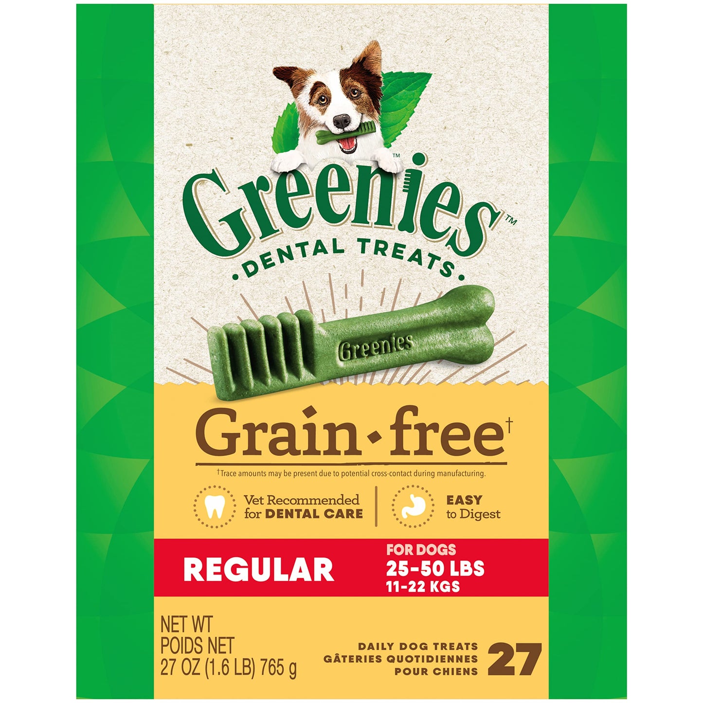 Greenies Grain Free Regular Natural Dental Care Dog Treats, 27 oz. Pack (27 Treats)