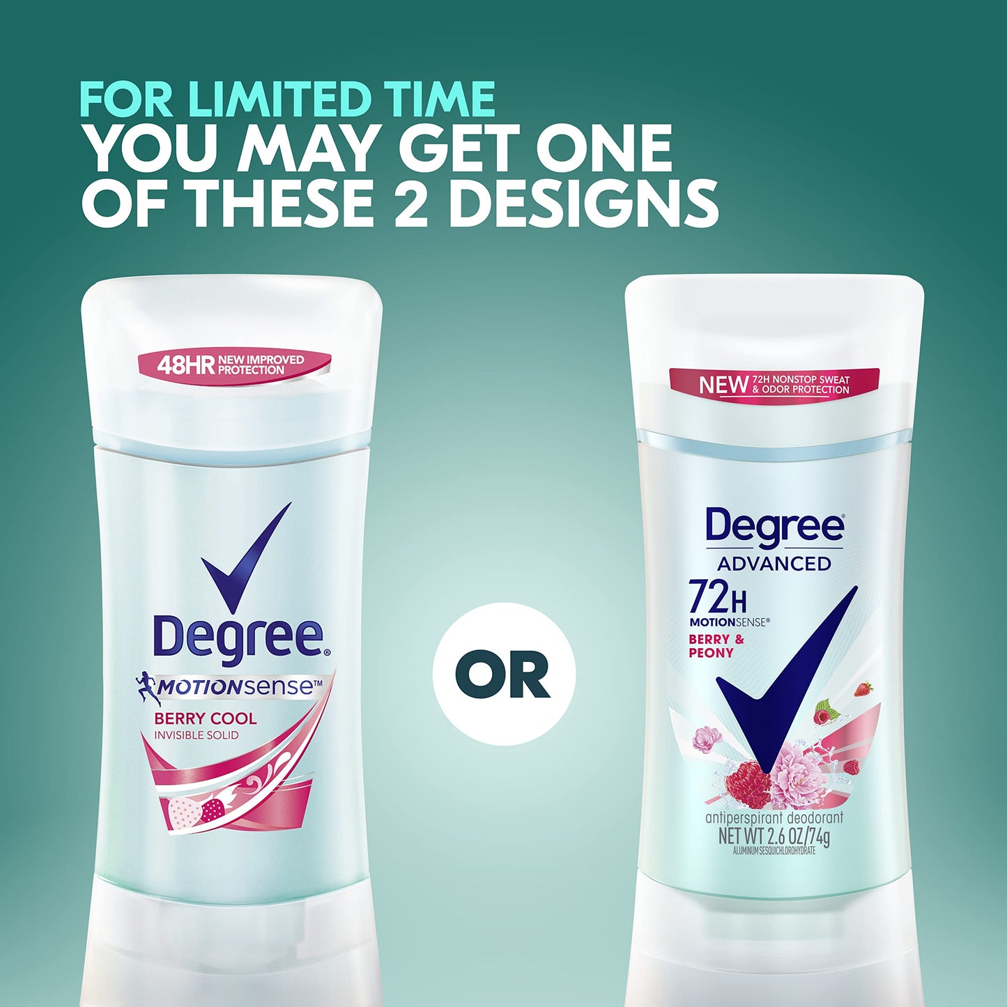 Degree MotionSense Antiperspirant Deodorant for Women Berry & Peony 2.6 oz, Pack of 12