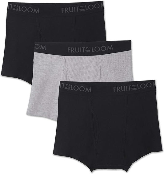 Fruit of the Loom Men's Trunks, Short Leg Boxer Briefs Black And Gray 3 Pack