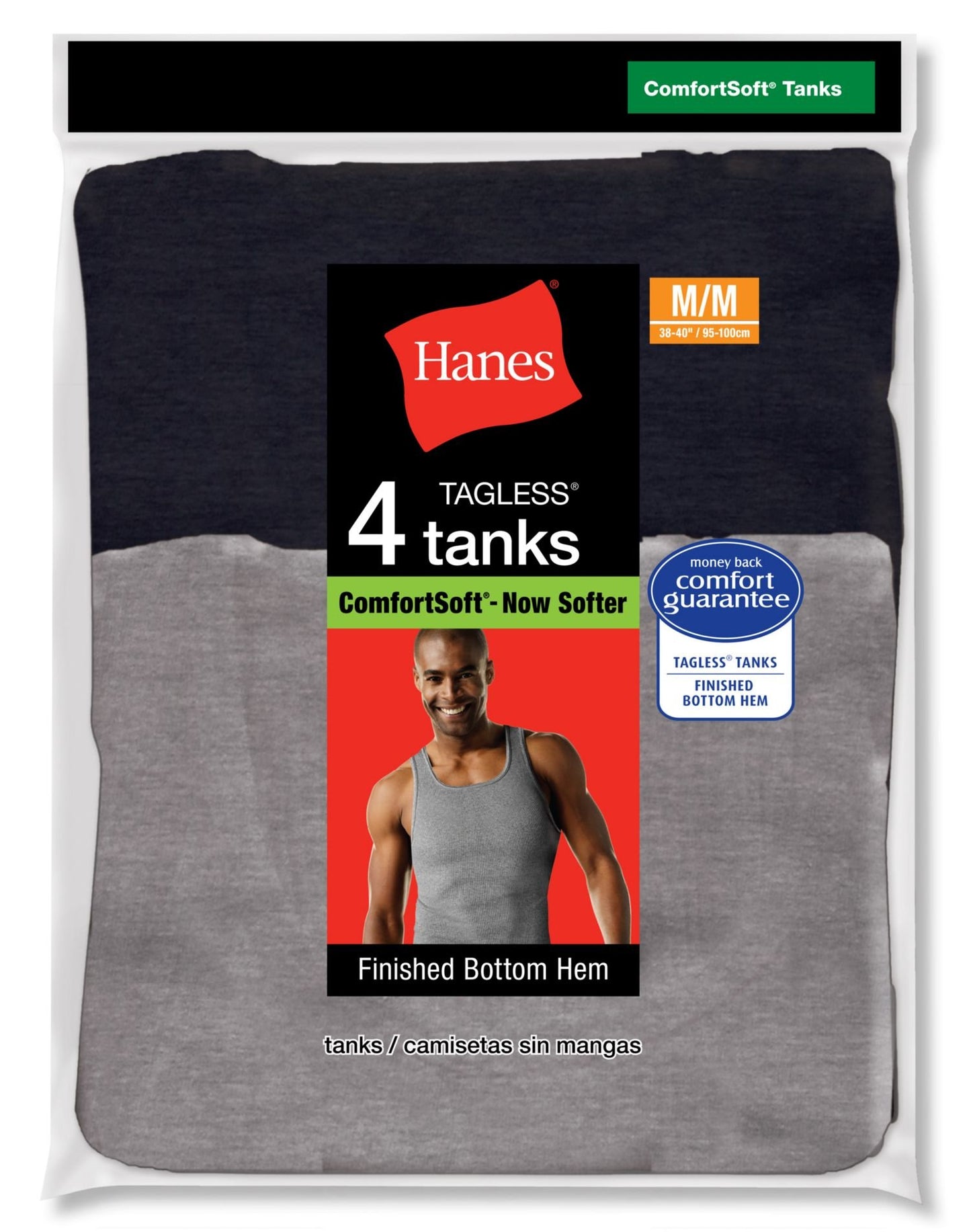 Hanes Dyed Tank (Bk/Gry), 4-pack ,S-Black and Grey