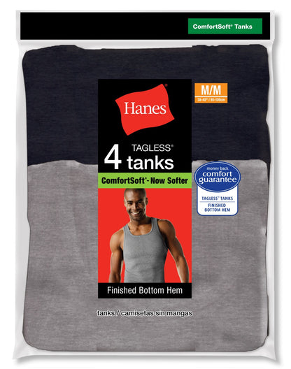 Hanes Dyed Tank (Bk/Gry), 4-pack ,S-Black and Grey