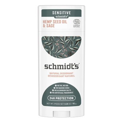 Schmidt's Aluminum Free Natural Deodorant for Women and Men, Hemp Seed Oil and Sage for Sensitive Skin with 24 Hour Odor Protection, Certified Cruelty Free, Vegan Deodorant, 3.25 oz,vetiver,sage,WHITE