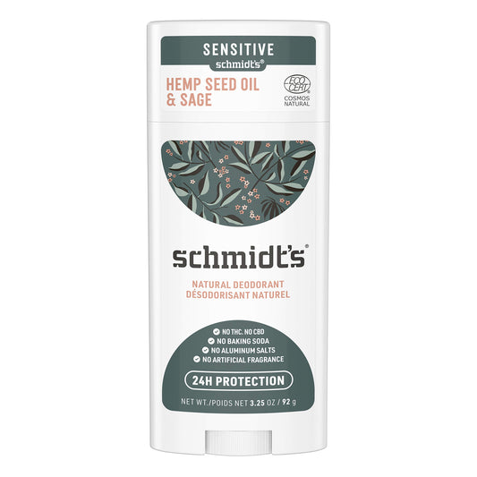 Schmidt's Aluminum Free Natural Deodorant for Women and Men, Hemp Seed Oil and Sage for Sensitive Skin with 24 Hour Odor Protection, Certified Cruelty Free, Vegan Deodorant, 3.25 oz,vetiver,sage,WHITE