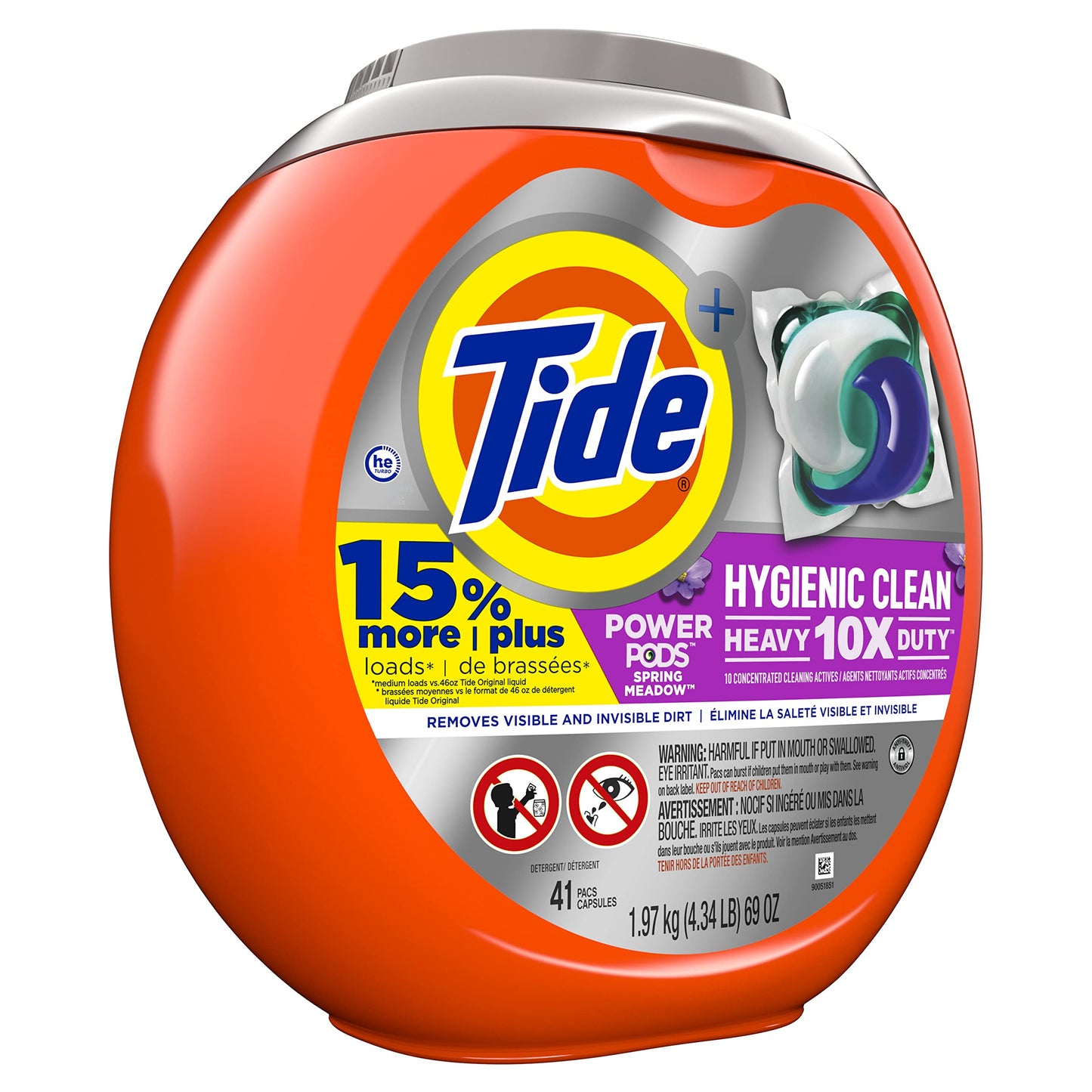 Tide Hygienic Clean Heavy 10x Duty Power PODS Laundry Detergent Soap Pods, Spring Meadow, 41 count, For Visible and Invisible Dirt