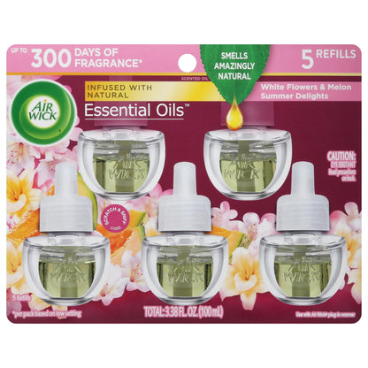 Air Wick Plug in Scented Oil Refill, 5ct, Summer Delights, Air Freshener, Essential Oils