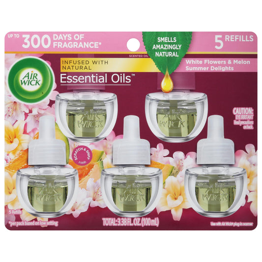 Air Wick Plug in Scented Oil Refill, 5ct, Summer Delights, Air Freshener, Essential Oils