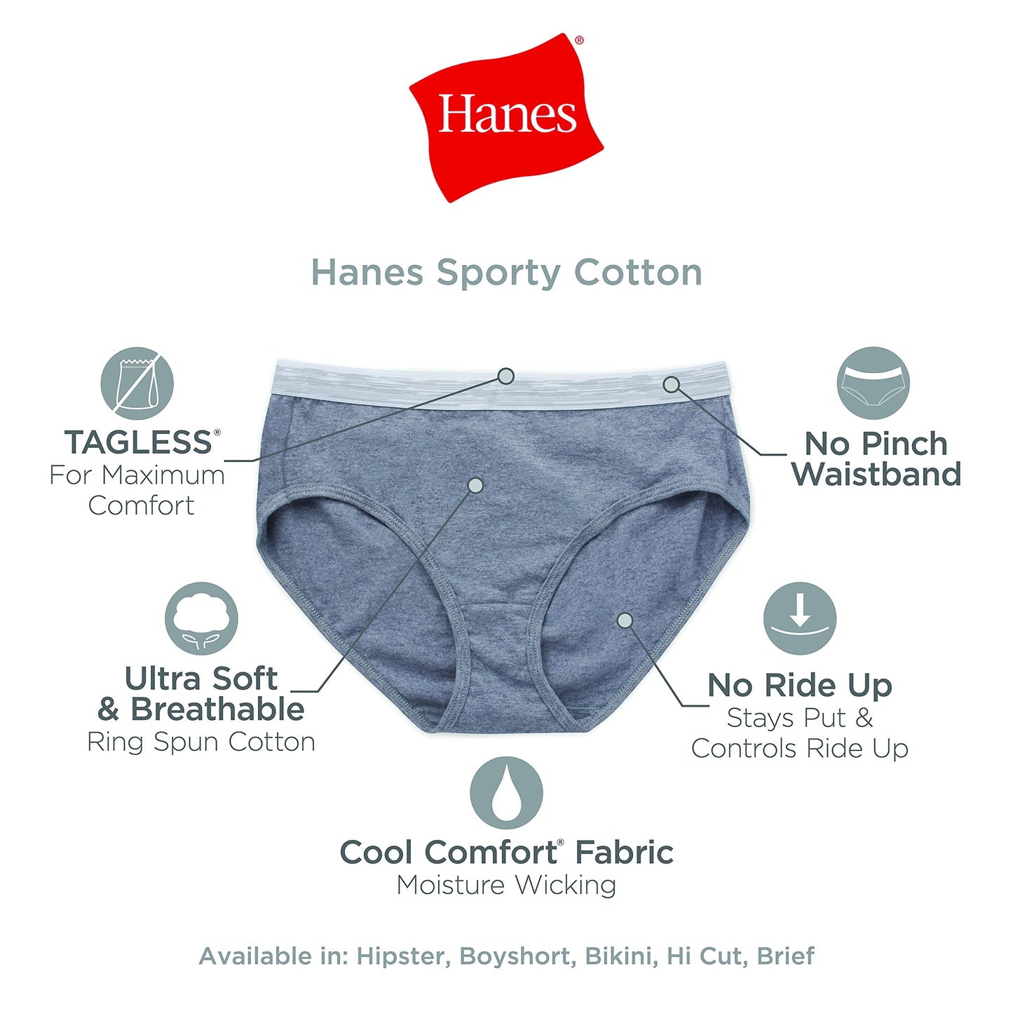Hanes Womens Cotton Boy Brief Panties 6-Pack-7-Assorted
