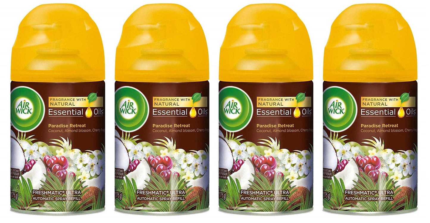 Air Wick Freshmatic Ultra Automatic Spray Refill - Paradise Retreat - Net Wt. 6.17 OZ (175 g) Per Refill Can - Pack of 4 Cans