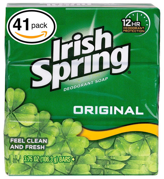 (PACK OF 41 BARS) Irish Spring ORIGINAL SCENT Bar Soap for Men & Women. 12-HOUR ODOR / DEODORANT PROTECTION! For Healthy Feeling Skin. Great for Hands, Face & Body! (41 Bars, 3.75oz Each Bar)