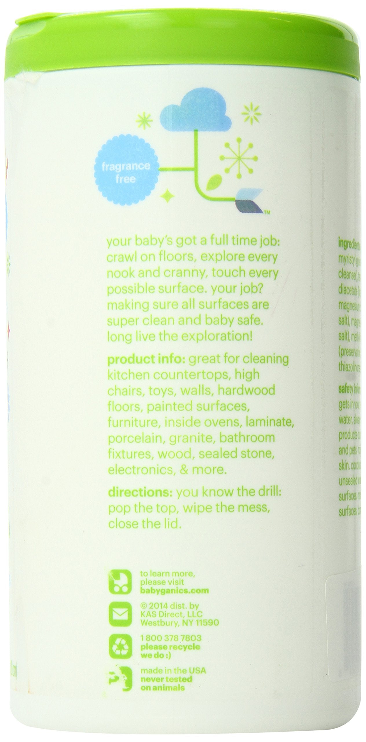 BabyGanics All-Purpose Surface Wipes, Unscented, 75 Count (Pack of 6)