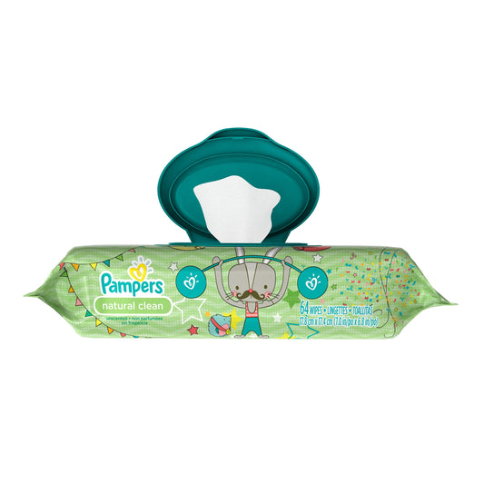 Pampers Natural Clean 1X Pop-Top Pack, 64 Count