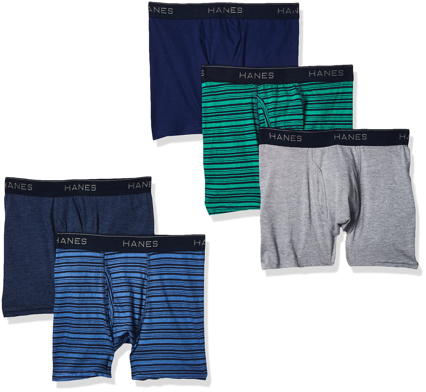 Hanes Ultimate Boys' 5-Pack Boxer Briefs, Blue/Red/Black Assorted, Medium