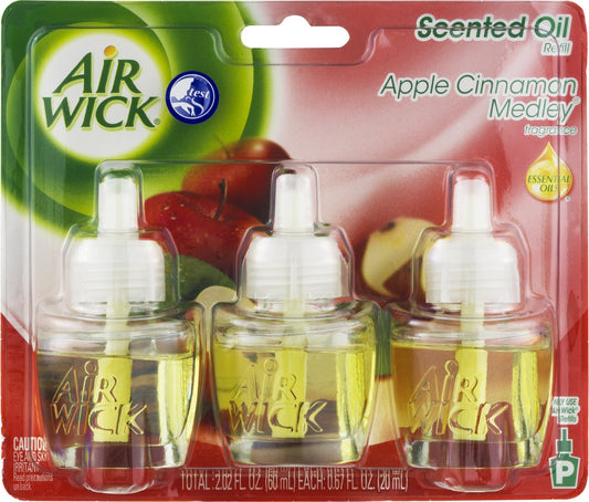 Air Wick Scented Oil Air Freshener, Apple Cinnamon Medley Scent, Triple Refills, 0.67 Ounce (Pack of 2)