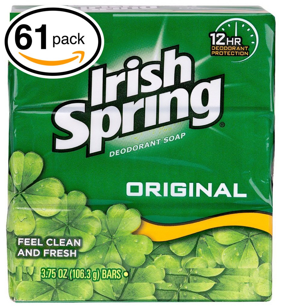 (PACK OF 61 BARS) Irish Spring ORIGINAL SCENT Bar Soap for Men & Women. 12-HOUR ODOR / DEODORANT PROTECTION! For Healthy Feeling Skin. Great for Hands, Face & Body! (61 Bars, 3.75oz Each Bar)