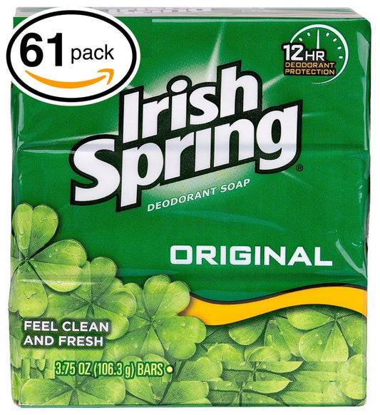 (PACK OF 61 BARS) Irish Spring ORIGINAL SCENT Bar Soap for Men & Women. 12-HOUR ODOR / DEODORANT PROTECTION! For Healthy Feeling Skin. Great for Hands, Face & Body! (61 Bars, 3.75oz Each Bar)