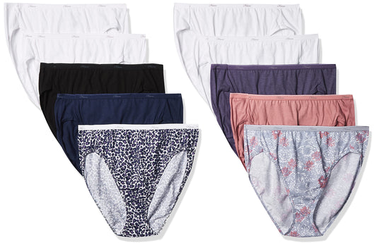 Hanes Women's 10-Pack Hi-Cut Panty (Assorted, Size 5)
