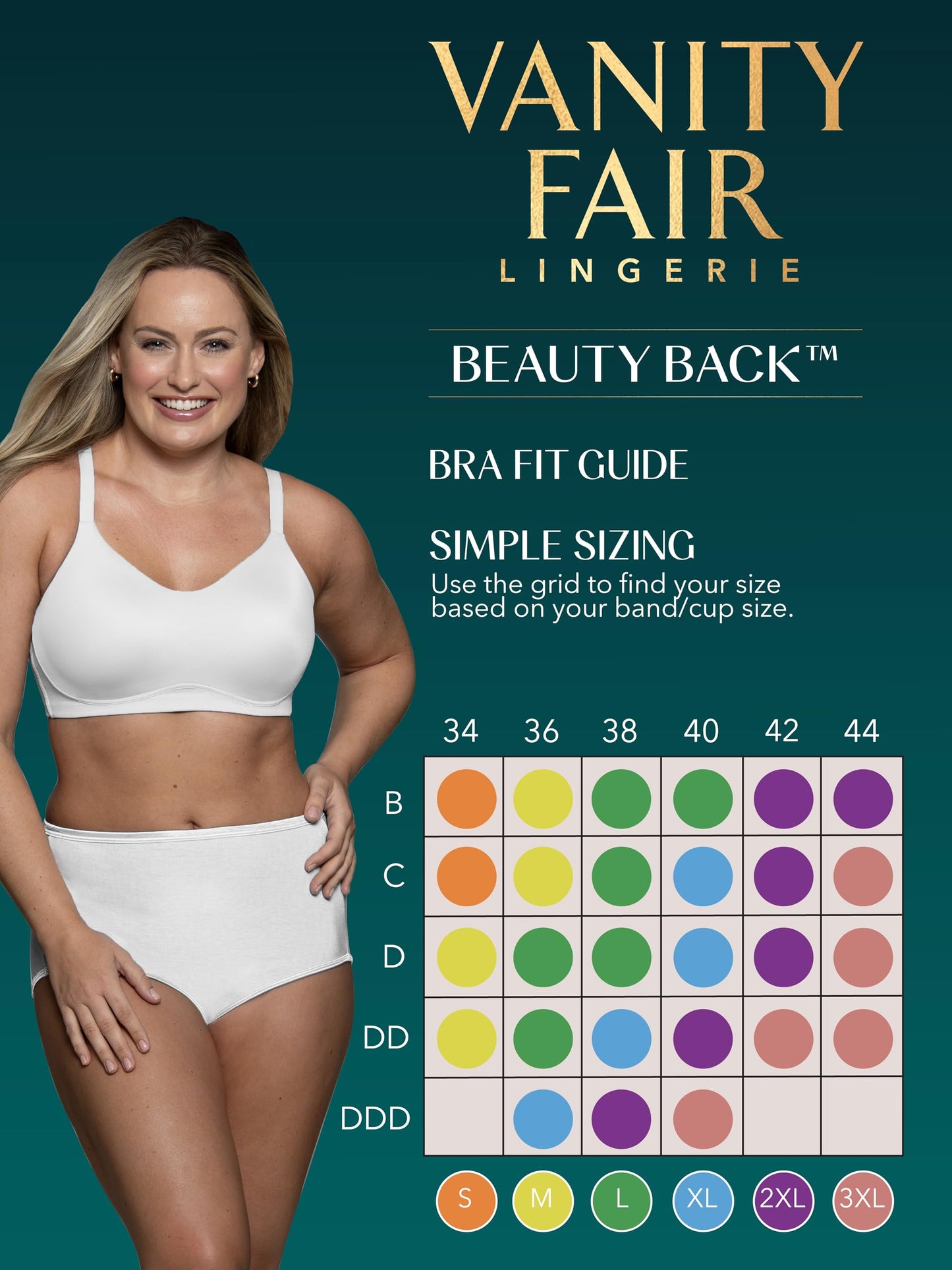 Vanity Fair Women's Beauty Back Smoothing Wireless Bra, Comfort and Support, Simple Sizing Available S-3XL, Flushed Fig